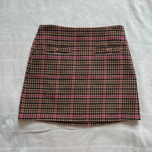 Loft Pink Brown Houndstooth Skirt Size 8